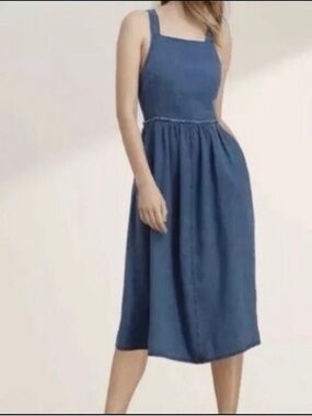 Wilfred Blue Denim Square-Neck Midi Dress